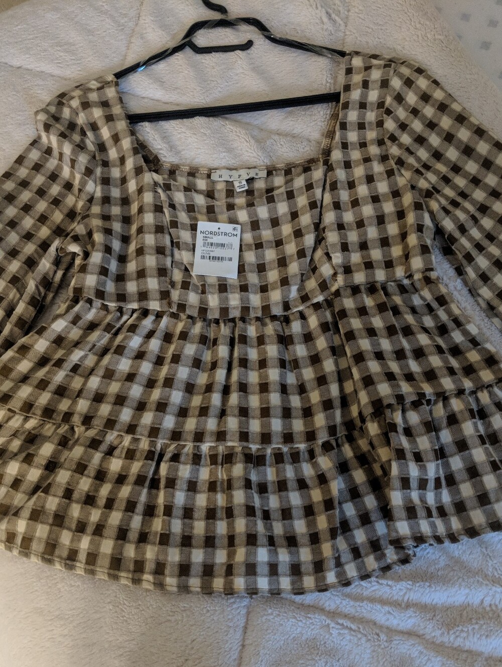 Hyfve Gingham Peplum Top Olive